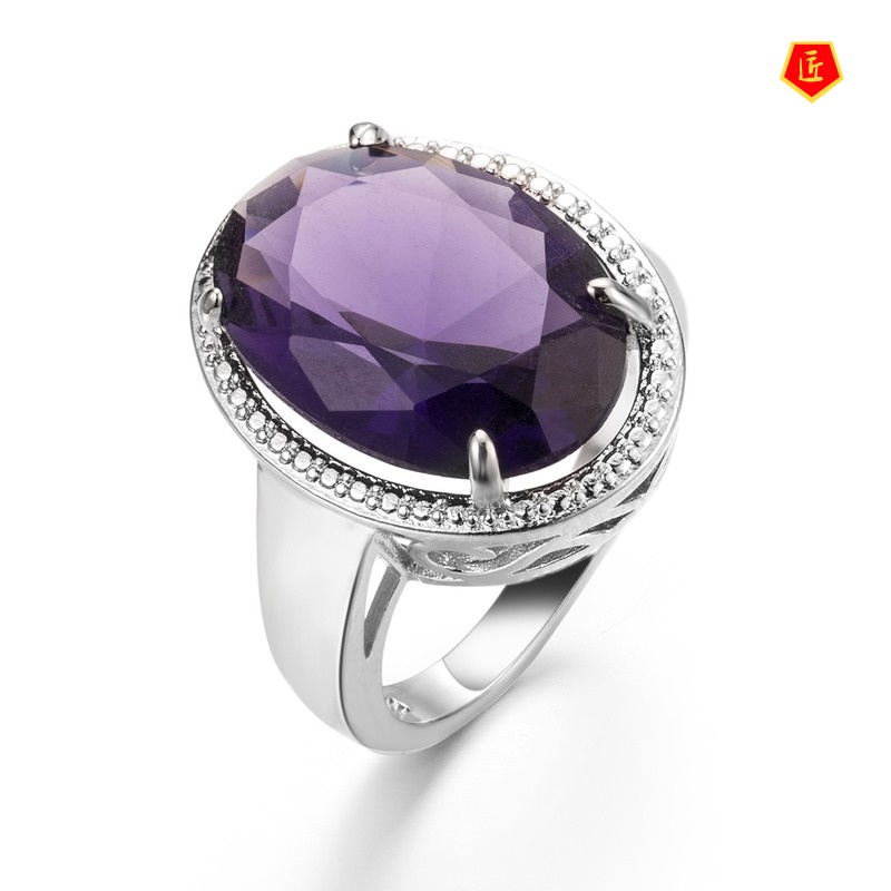 [Ready Stock]Inlaid Amethyst Ring Elegant Simple