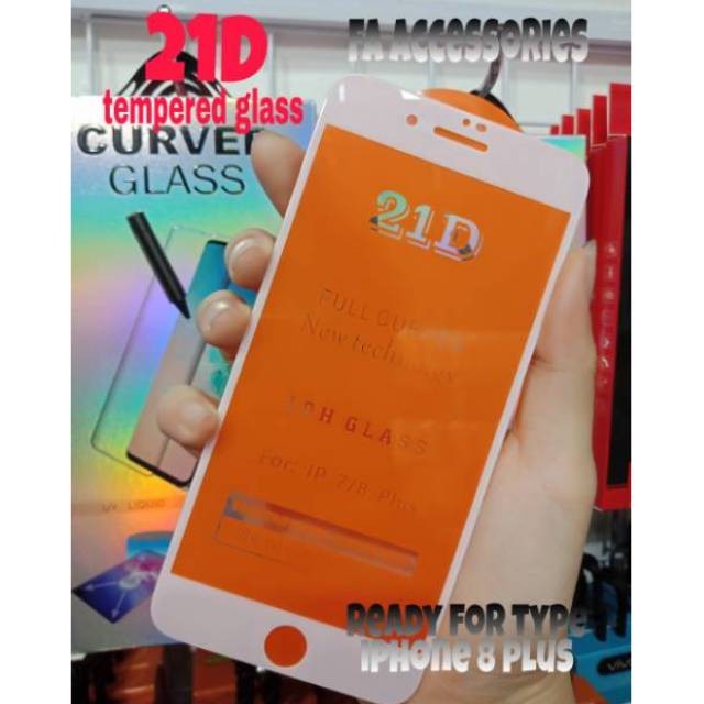 Tempered glass 5d full lem iphone 8plus 8 plus putih