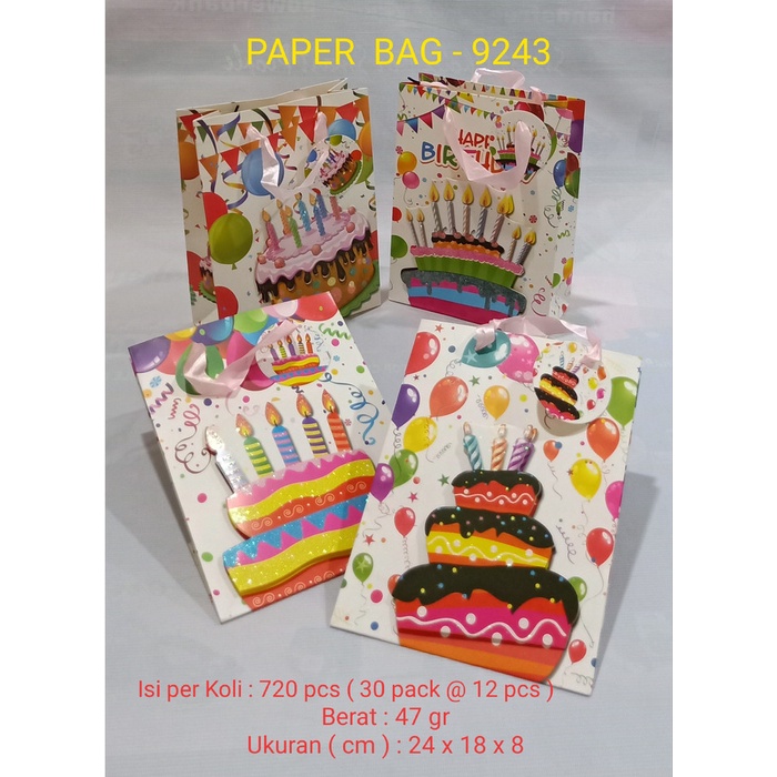 

Terlaris Paperbag Ultah Birthday 3D-9243 Tas Souvenir Bungkus Kado Paper Bag 3D