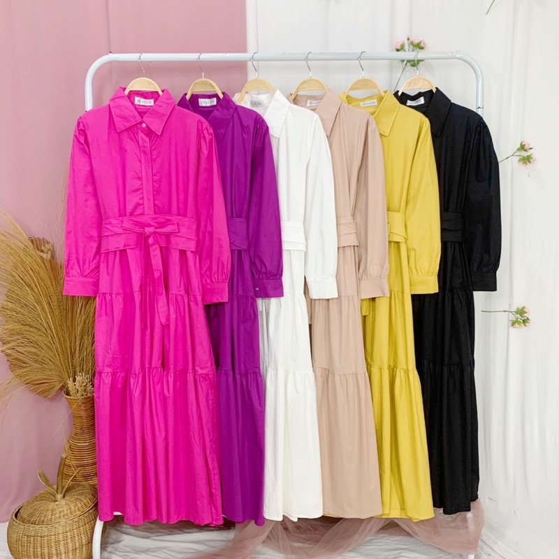 Bella Dress / Dress Wanita Polos Free Belt FS