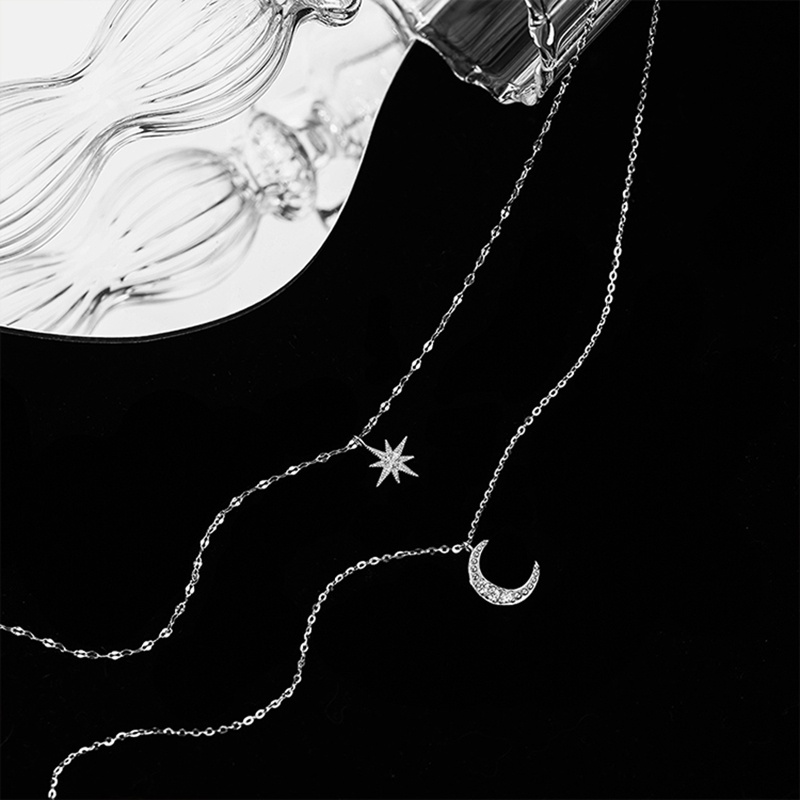 Fashion Star Moon Pendant Necklace Kalung Elegant Silver Multi Layer Chain Necklaces for Women Jewelry