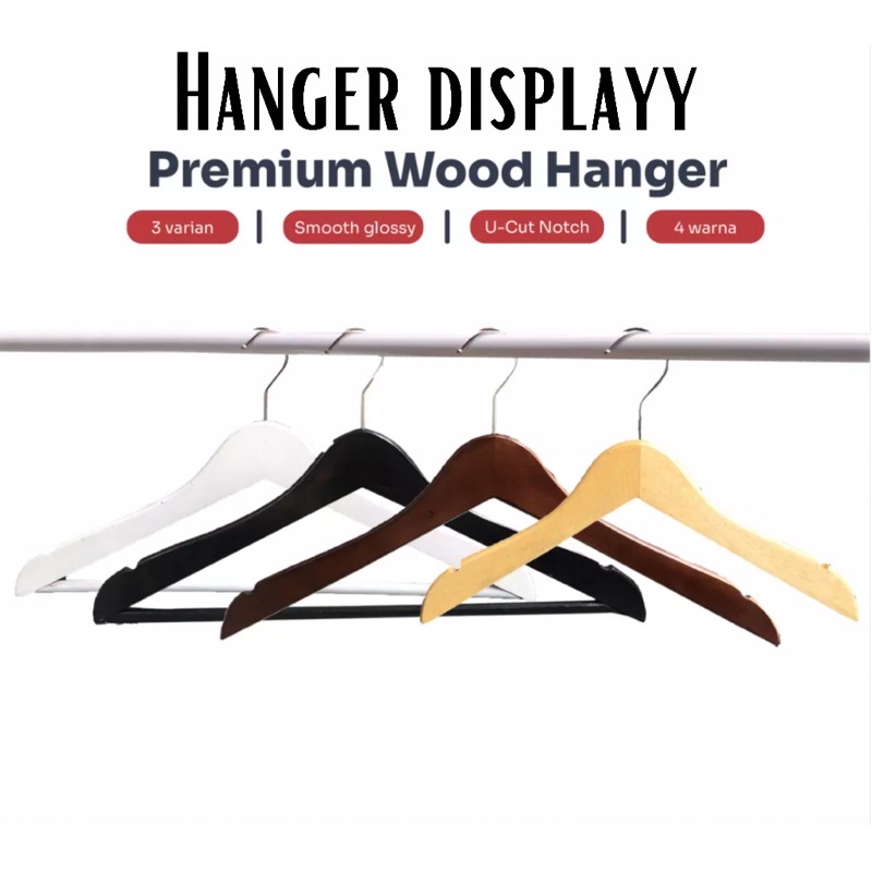 Hanger kayu Dewasa (Wood) warna Natural / Gantungan Baju Butik Distro / Hanger Toko ( BISA COD )