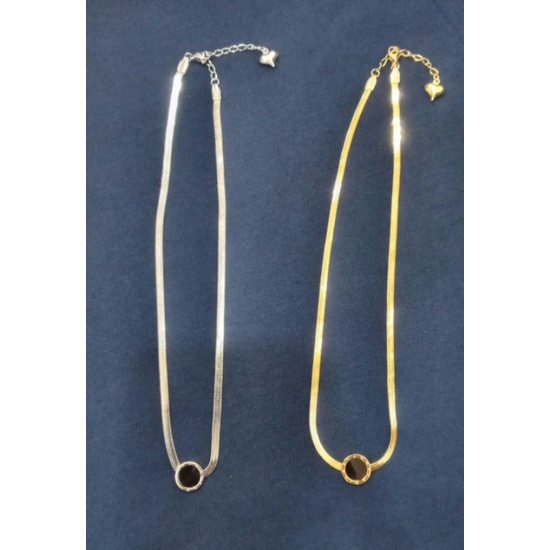 Kalung Titanium gepeng,pipih Bandul Bulat silver, Gold. Asli 100% Titanium
