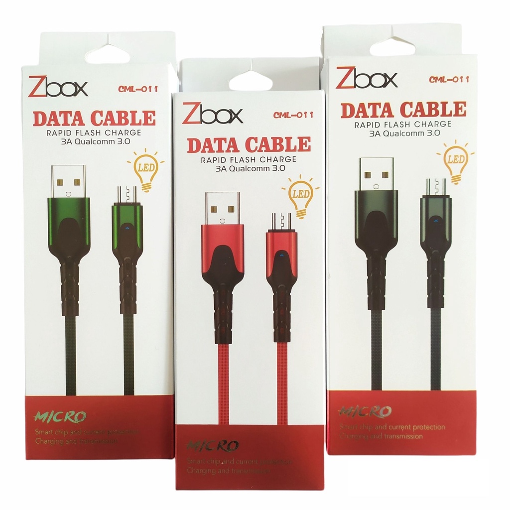 Kabel ZBox CML011 LED Micro Type C Lightning Kabel Data LED tali sepatu bahan fast charging