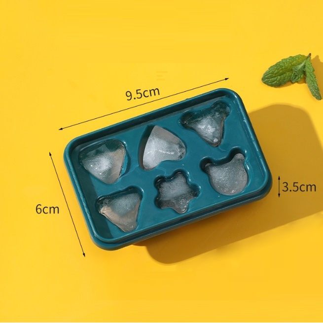 MARKAS88 Cetakan Es Batu Silikon dengan Tutupan Cetakan Es Batu 6 Lubang Bermotif Ice Cube Tray