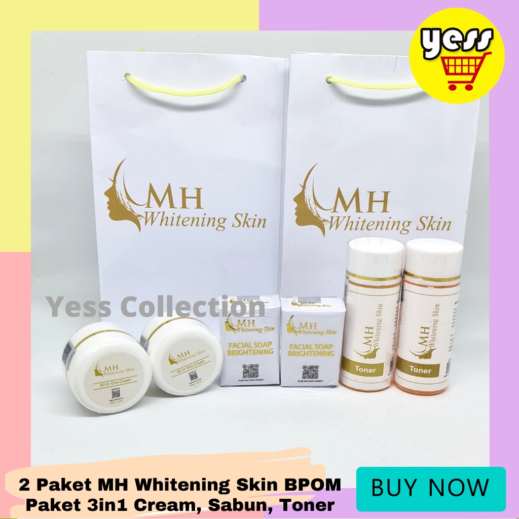 2 Paket MH Whitening Skin BPOM Paket 3in1 Cream, Sabun, Toner |  MH Whitening Cream Original