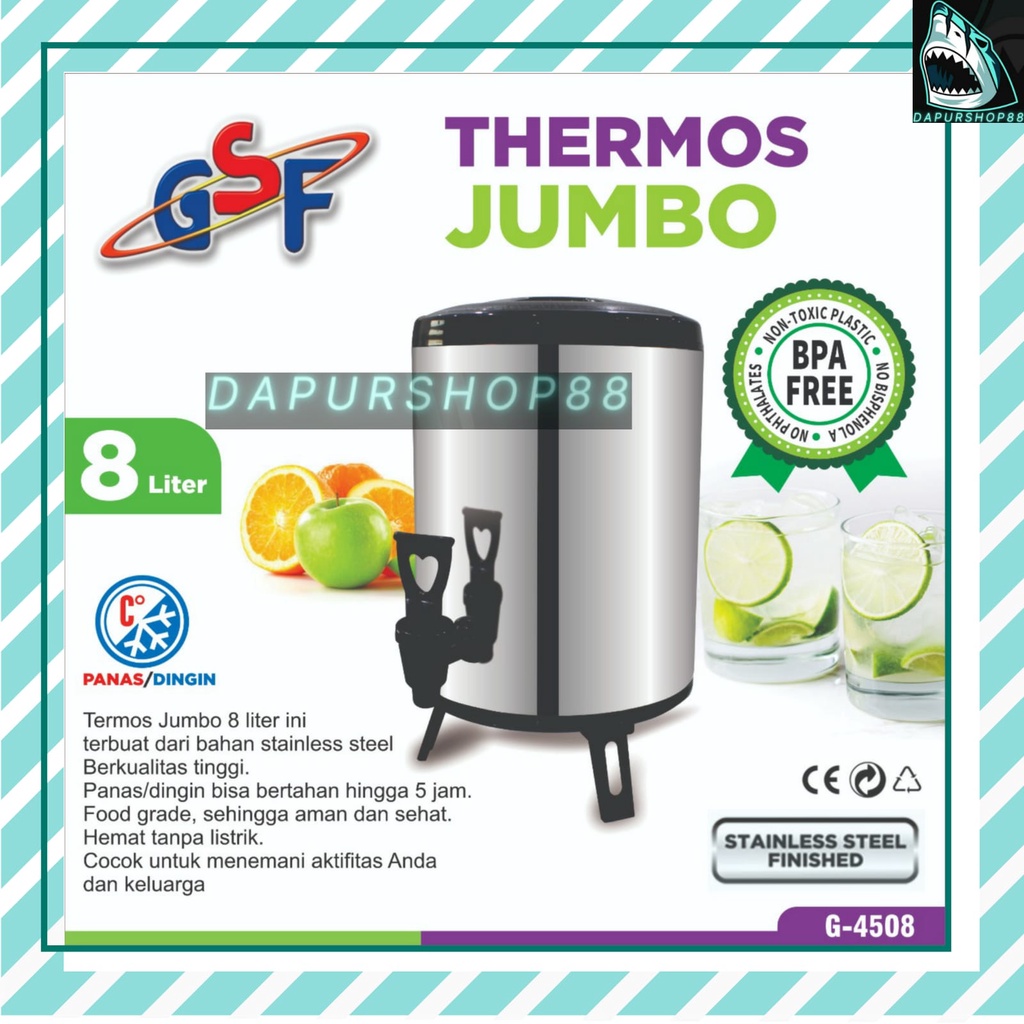 THERMOS JUMBO 8 LITER GSF G-4508 / WATER JUG MILK TEA BUCKET TERMOS TUAS KERAN KAPASITAS BESAR STAIN