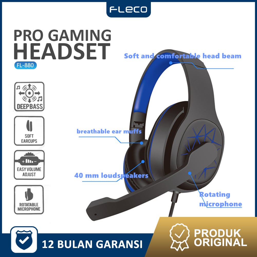 Headset Gaming – Headphone FF PUBG PC/Mobile Dengan turbo jack 3.5 super bass FL-880 FLECO