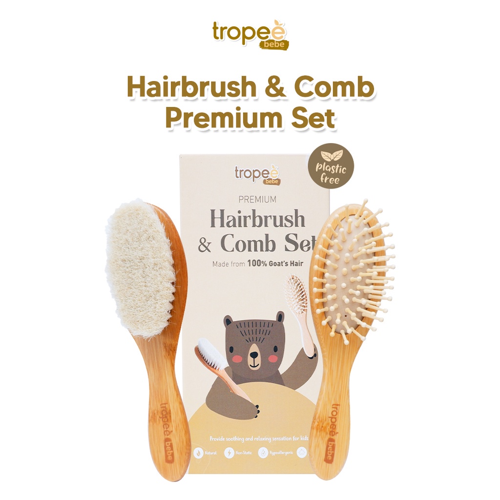 TROPEE BEBE SISIR BAMBOO PREMIUM HAIR BRUSH / COMB / SET Sisir Sikat Rambut Anak dari Bambu Asli