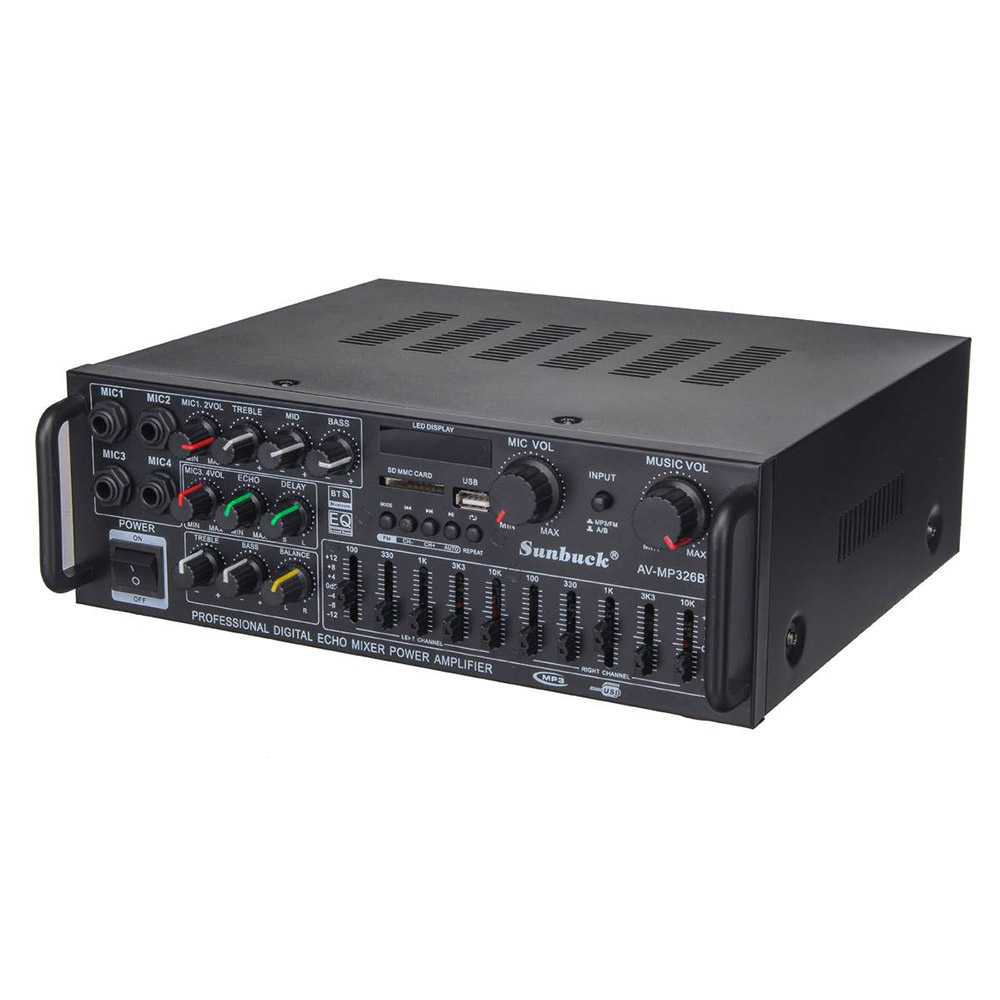 Bluetooth EQ Audio power Amplifier digital echo mixer Karaoke Home Theater Sunbuck 2000W AV-326BT