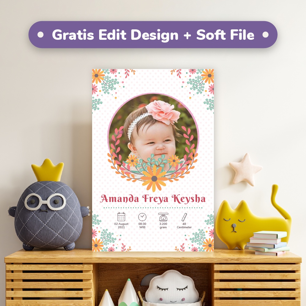 Hiasan Dinding Dekorasi Dinding Biodata Anak Bayi Perempuan Custom Kamar Tidur Bayi Cewek Kado Hadia