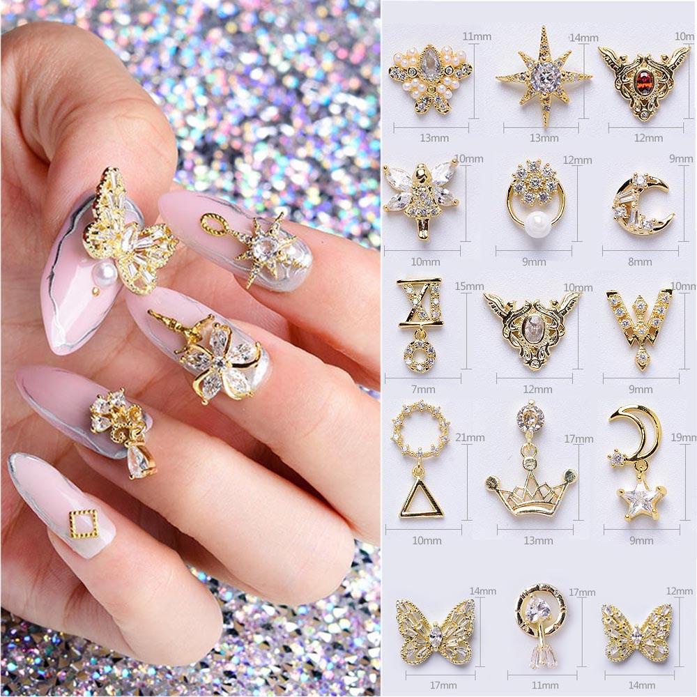 AUGUSTINA Agustina Kuku Berlian Imitasi Kupu-Kupu Shiny Charms Pearl Manicure Tools Berlian Logam Zirkon Kristal Liontin