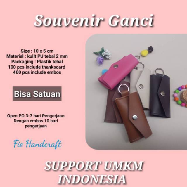 souvenir pernikahan gantungan kunci dompet stnk kulit imitasi pink