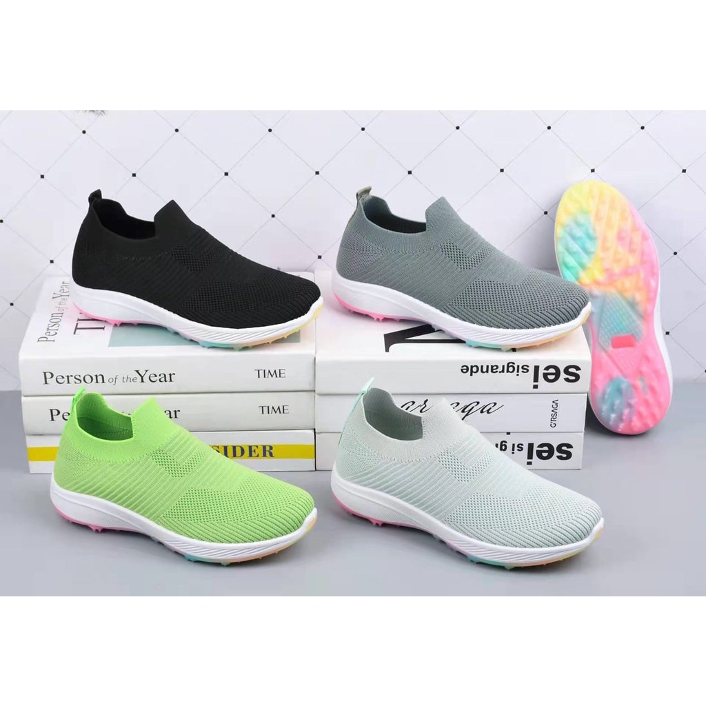 M&M Sepatu Sneakers  Slip On Wanita Tanpa Tali Flyknit Fashion Korea Casual Sport Shoes 2284