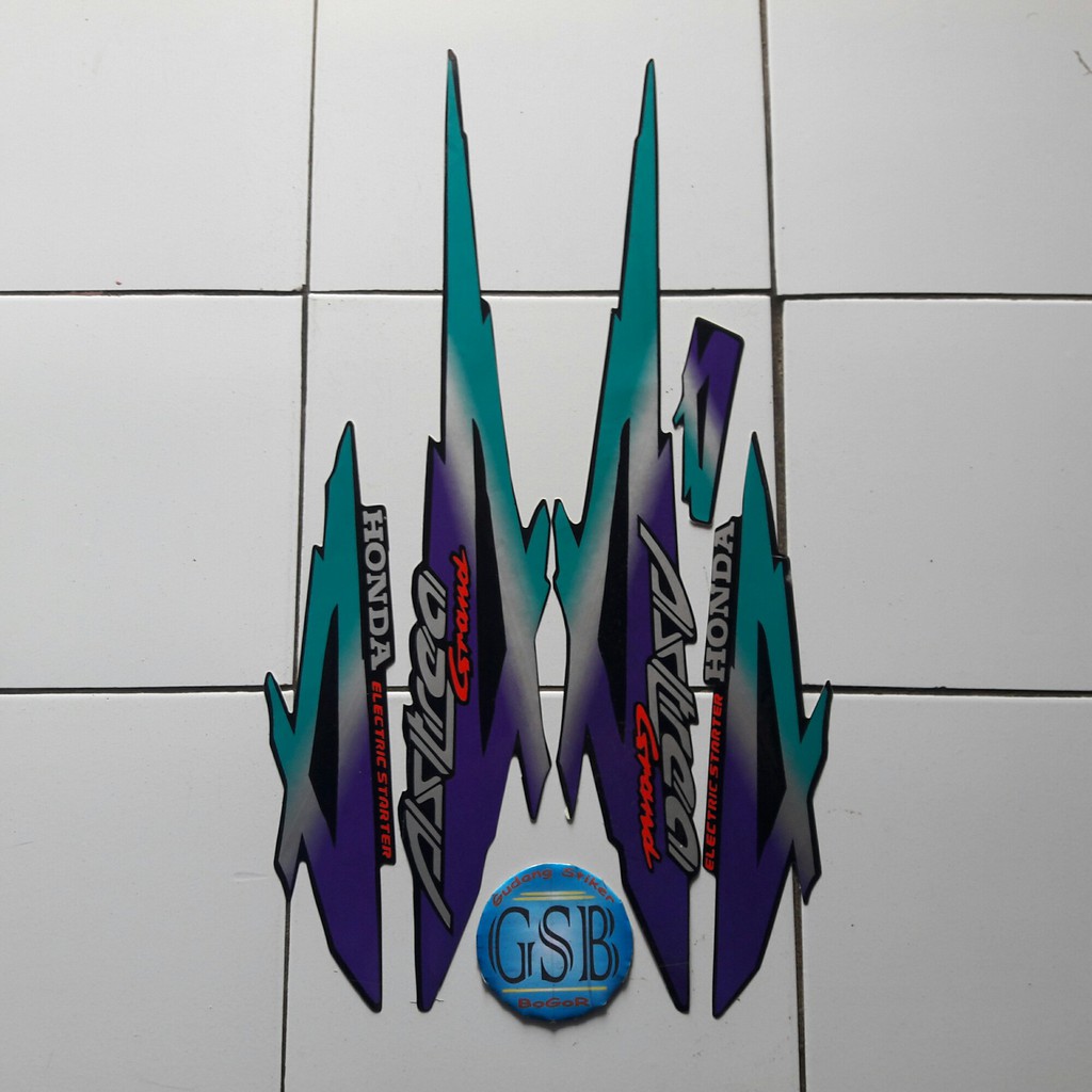 stiker motor honda grand 95 biru