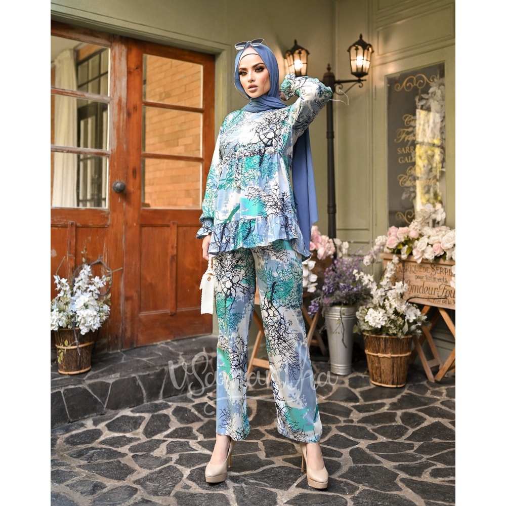 vSamantha - Pajamas Set / Piyama Set Muslim Rayon Rempel Busui Friendly - Tangan Panjang-Junia Abu