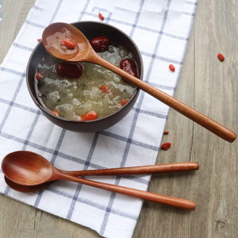 6Pcs Sendok Kayu Panjang Gaya Jepang untuk Peralatan Dapur 6Pcs Sendok Kayu Panjang Gaya Jepang untuk Peralatan Dapur