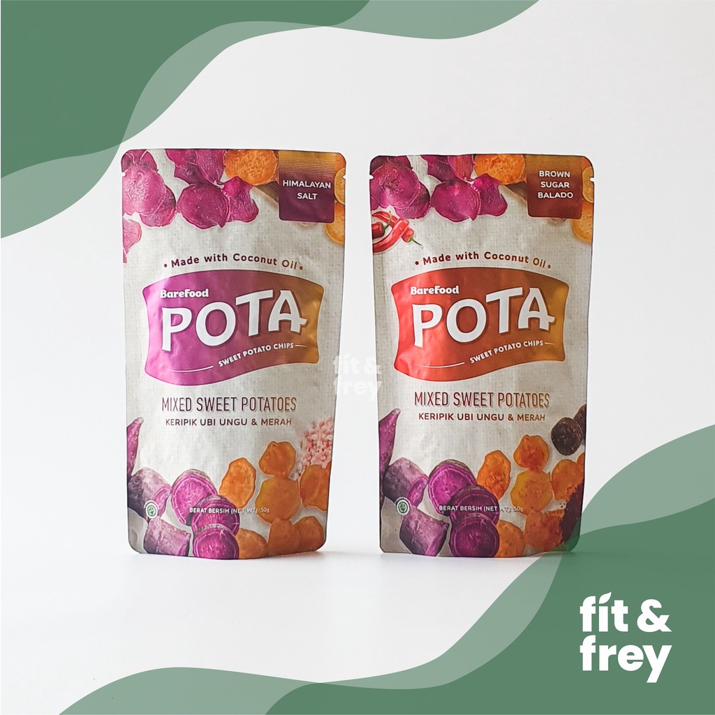 POTA Sweet Potato Chips 50g - Keripik Ubi - Himalayan Salt/Brown Sugar Balado-Cemilan Sehat Barefood