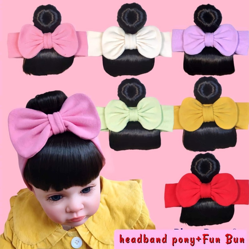 Headband Poni Wig 2in1 Plus Fun Bun Cepol / Hat Cap Aksesories Fashion Cute Baby