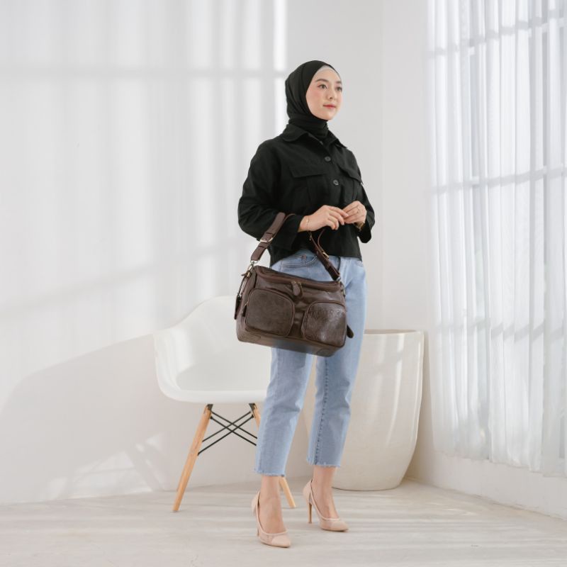 TAS KANTOR WANITA KULIT SAPI ASLI MODEL AMANDA / KULIT SAPI PULL UP MIX KULIT EMBOSS BATIK /FREE GRAVIR NAMA