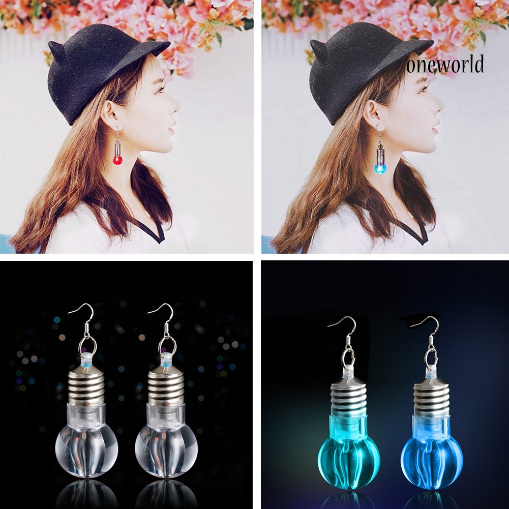 OW@ Silver Plated LED Bulb Lighting Hook Earrings Party Pub Club Women Jewelry Decor