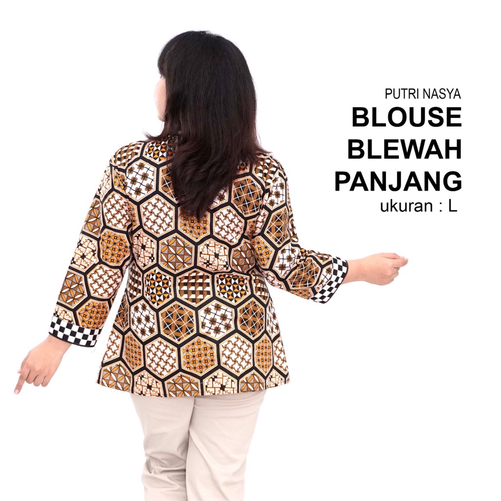 Atasan Batik Jumbo Wanita Blouse Big Size Wanita Kerja Jumbo S-M-L-XL-2L-3L-4L-5L-6L-7L Model Blus Jumbo Seragam Batik / Pakaian Batik Kekinian LD 140 Kantor Formal