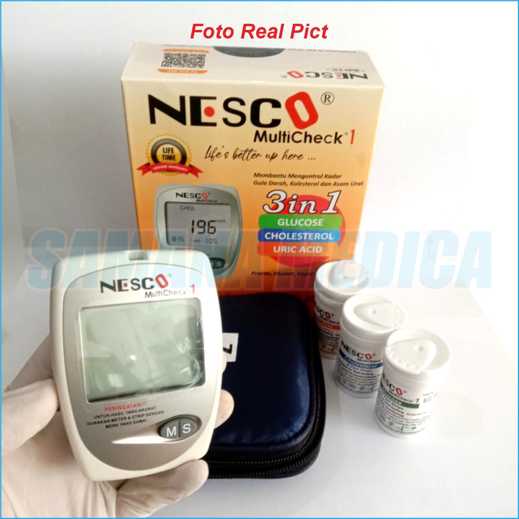 Alat Tes Gula Darah Kolesterol Asam Urat Nesco GCU Untuk Alat Nesco Multicheck GCU 3 in 1 Paket Lengkap Alat Lancing Pen Jarum Strip