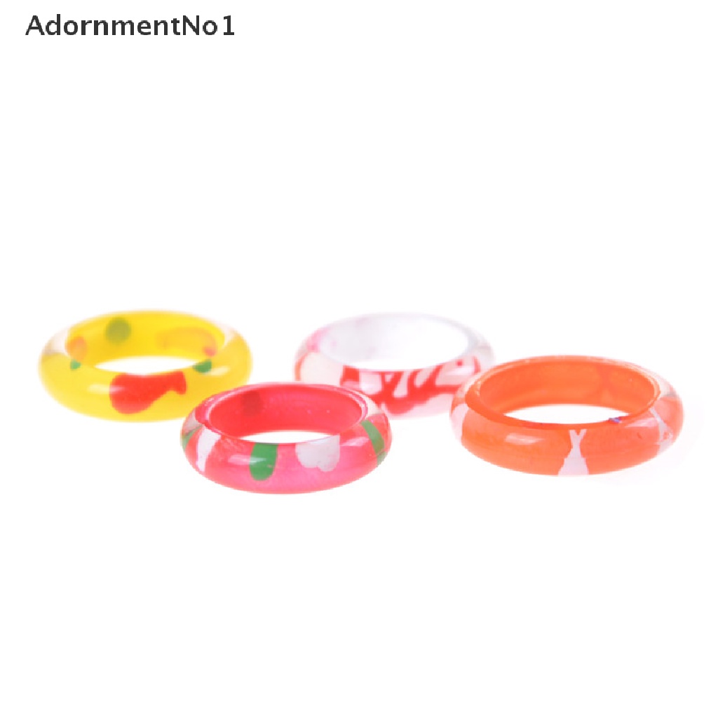 (AdornmentNo1) 10pcs / Set Cincin Resin Akrilik Warna Campur Untuk Anak Laki-Laki / Perempuan