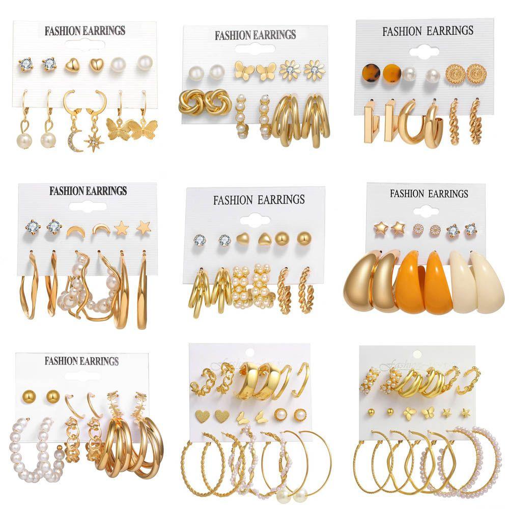 Set Anting Stud Bentuk Bunga Geometris Untuk Aksesoris Wanita