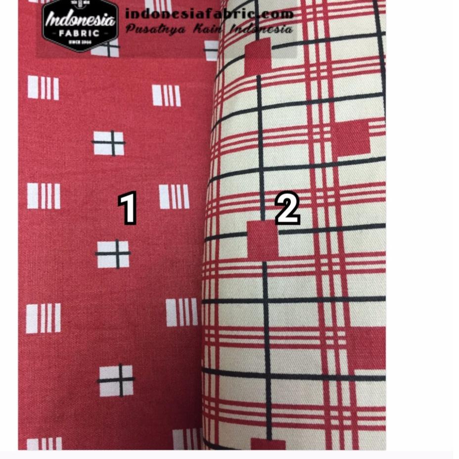 ➹ [Toko Kain Grosir] Bahan Kain Gamis Kain mukena Kain Katun Jepang Tokai Ori motif Red Puzzle ♚
