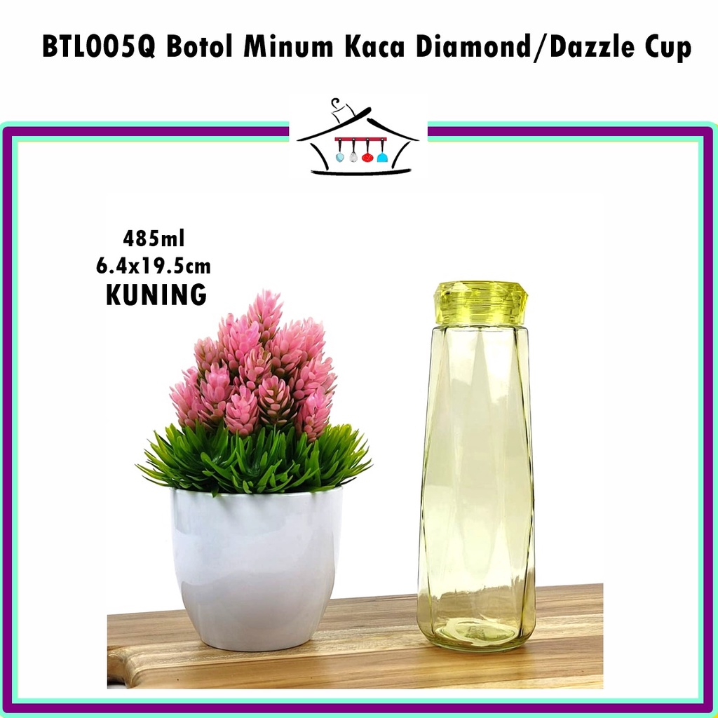 BTO005Q Botol Minum Kaca Diamond Anti Tumpah 485ml