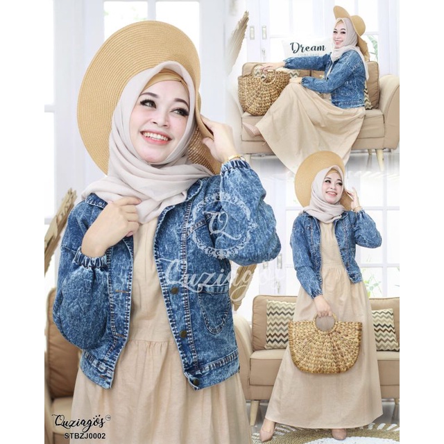 SALE READY SIAPA CEPAT DIA DAPAT STBZJ0002 Set.Gamis + Jaket Jeans Crop
