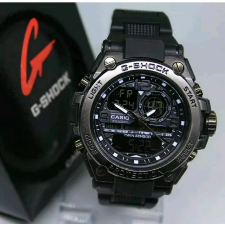 JAM TANGAN SPORT PRIA ANTI AIR GS GTS-8600 DUAL TIME HIGH QUALITY HITAM BLACK