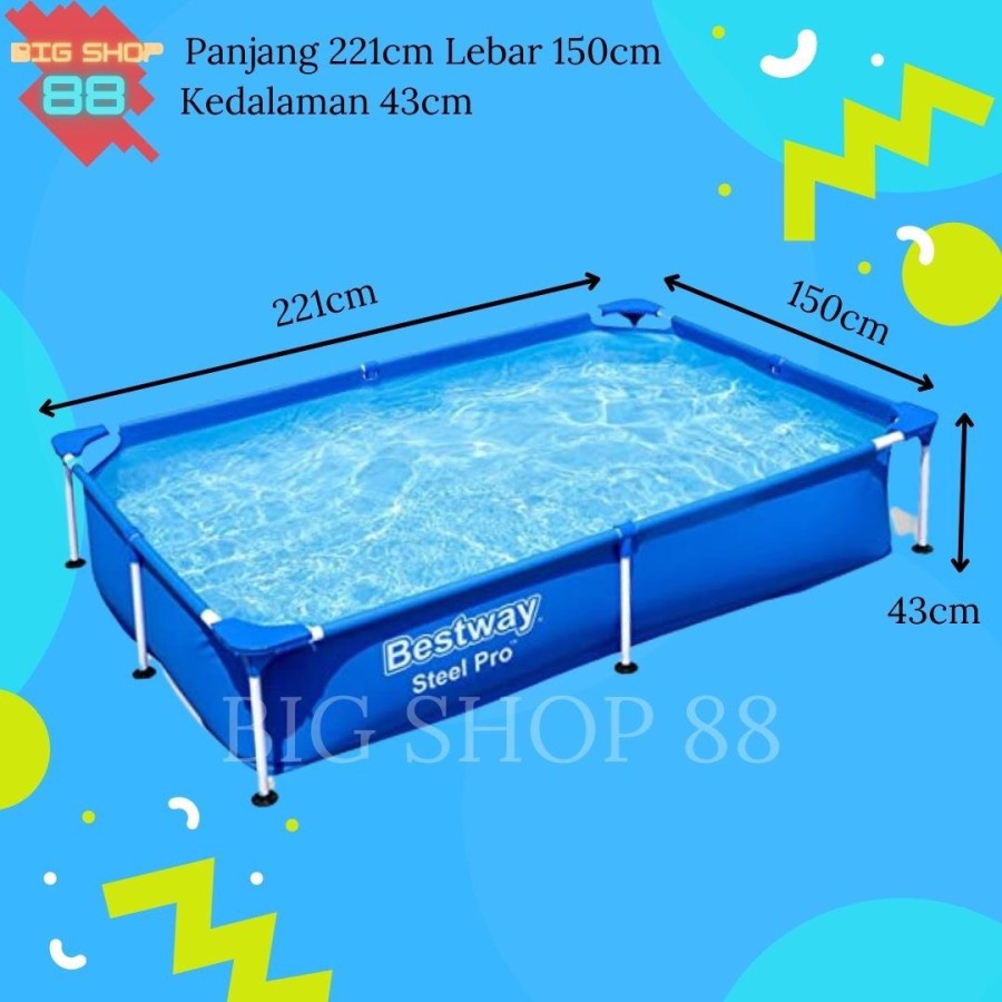 BESTWAY KOLAM RENANG FRAME SQUARE RECTANGULAR SWIMMING POOL 2.2M 2.5M 3M 4M ORIGINAL 100% TERLENGKAP