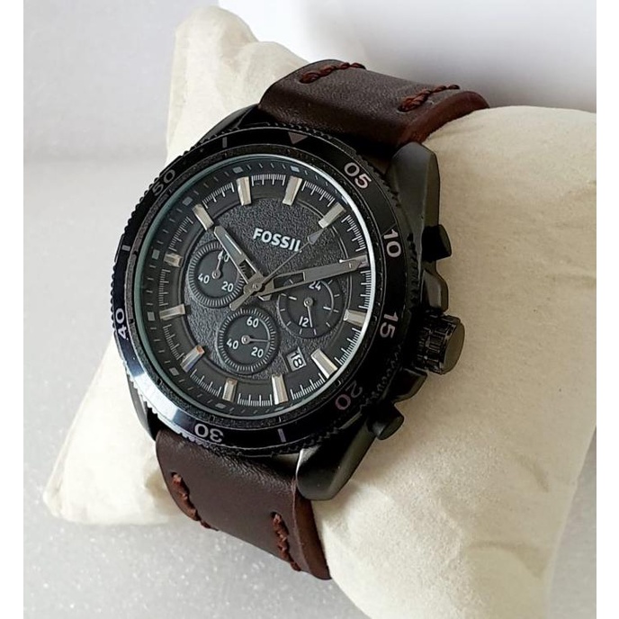 Murah Jam Tangan Pria Fossil 8425 Chrono Aktif Tali Kulit - Bisa Cod - Full Black Sale