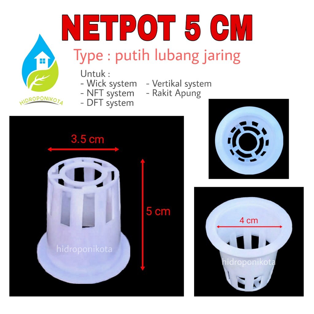 netpot 5 cm putih lubang jaring - netpot hidroponik