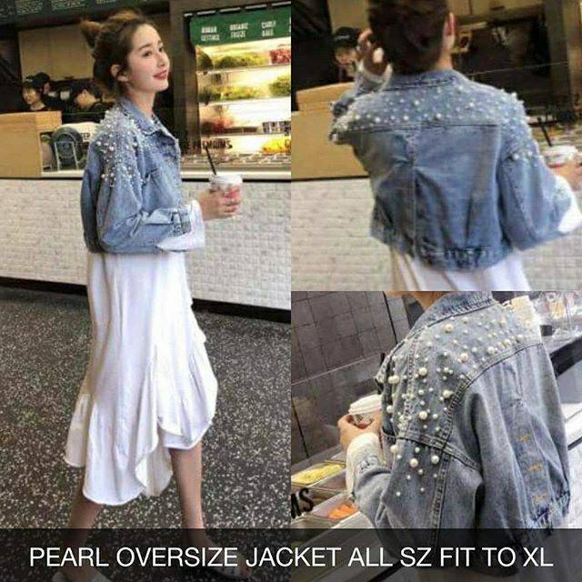 Jaket Jeans Wanita Pearl Oversize Jacket Branded Skinny Stretch Murah
