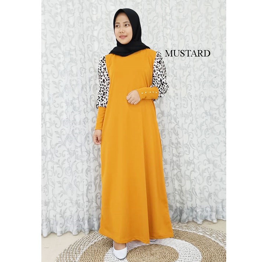 GAMIS LEOPARD MACAN LENGAN KERUT MUTIARA CANTIK GL FASHION