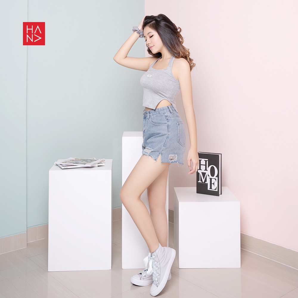 HanaFashion JKT - Monica Side Slit Crop Tank Top Atasan Wanita  -  TT141