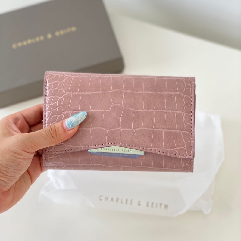 DOMPET WANITA IMPORT CK CNK FRONT FLAP WALLET ORI | Vente Gallery-Mauve Croco + Box