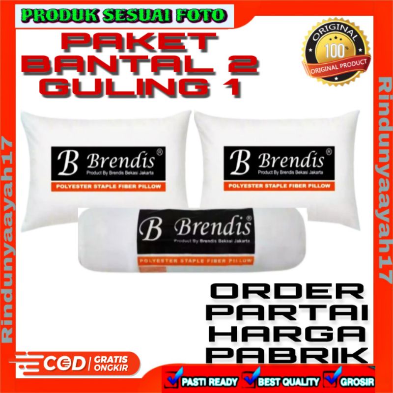 Bantal &amp; guling Kepala brendis Paket 2 bantal + 1 guling ( 3 pcs )