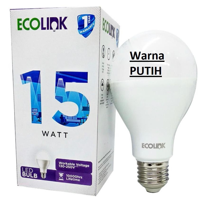 Lampu Bohlam LED Bulb 15 Watt 15Watt 15W W Putih Cool Daylight ECOLINK