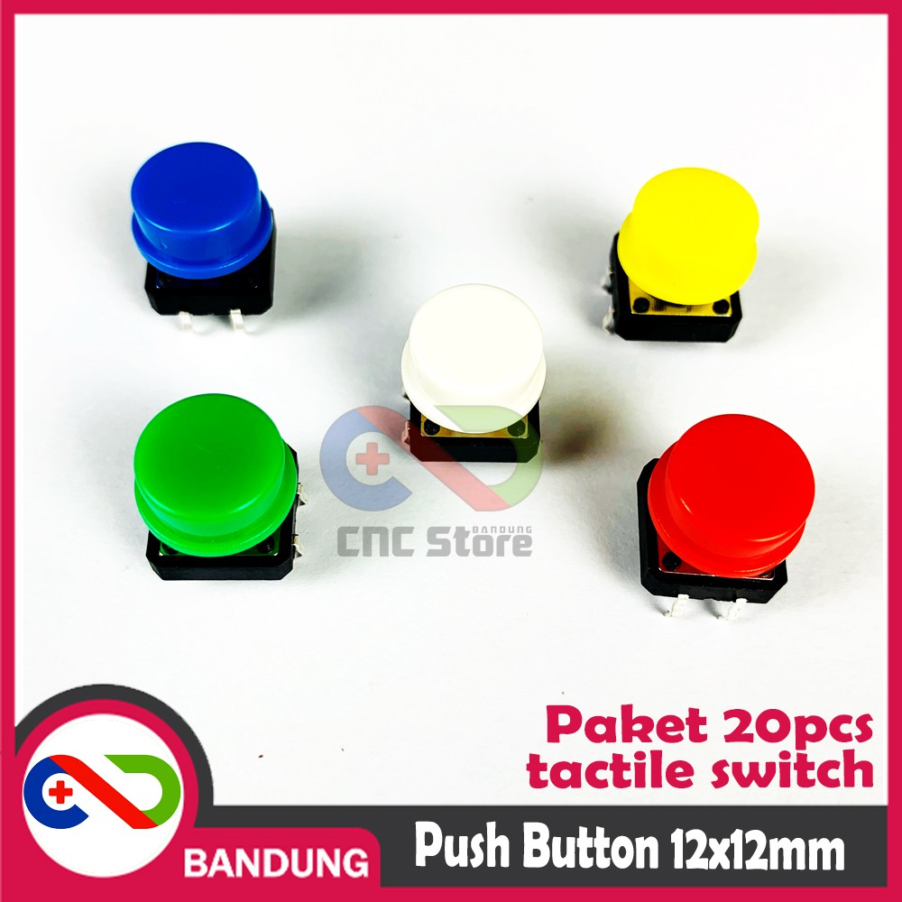 TACTILE SWITCH PUSH BUTTON PLUS FREE CAP 5 WARNA 20PCS