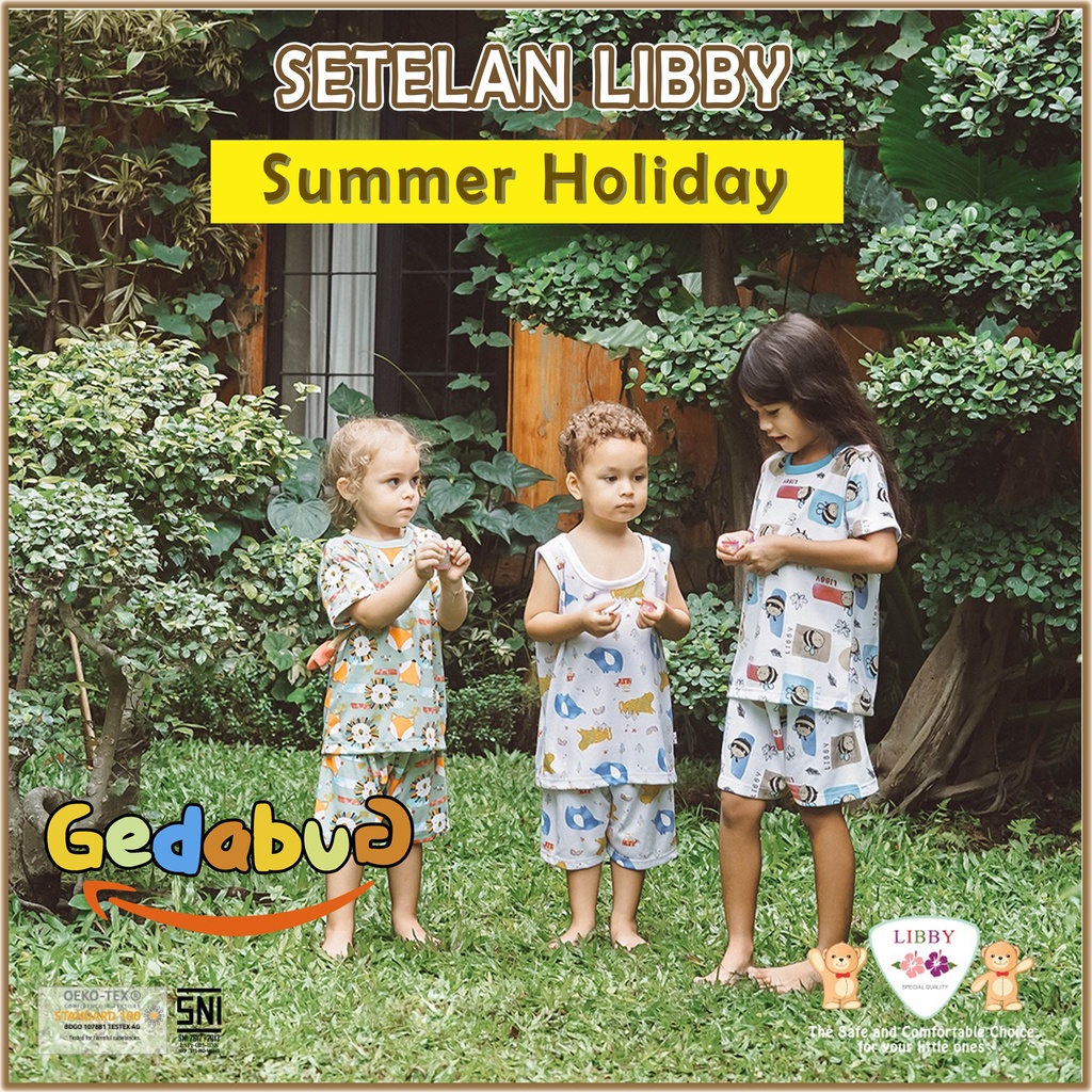 LIBBY Summer Holiday Pendek | Setelan Kaos Anak Lengan Pendek + Celana Pendek Berkualitas