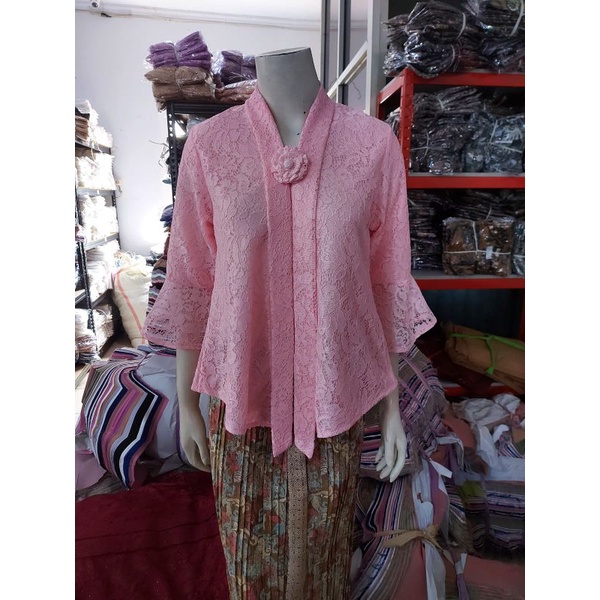 (BrTr92/100/110) Kebaya Floy Brokat GLITTER  7/8 busui TEROMPET KeroncongBusana-Baby Pink