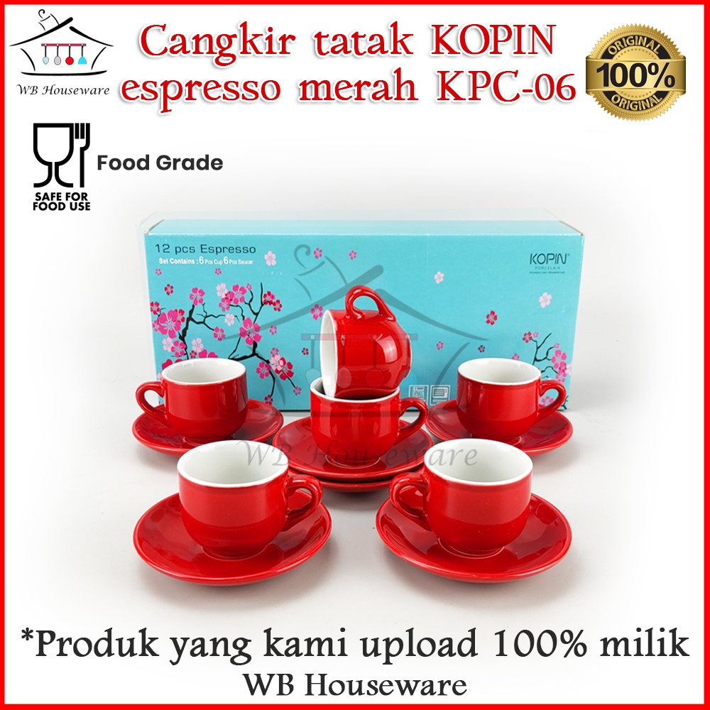 gelas kopi 6 Pasang Cangkir Set warna Keramik Espresso KOPIN / Cangkir Kopi Mini 90ml merah KPC-06