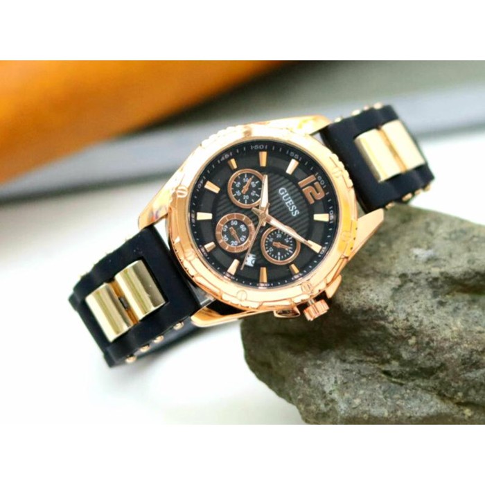Jam Tangan Wanita Original Murah Guess Date Rubber (Ada 5 Warna) - I Black