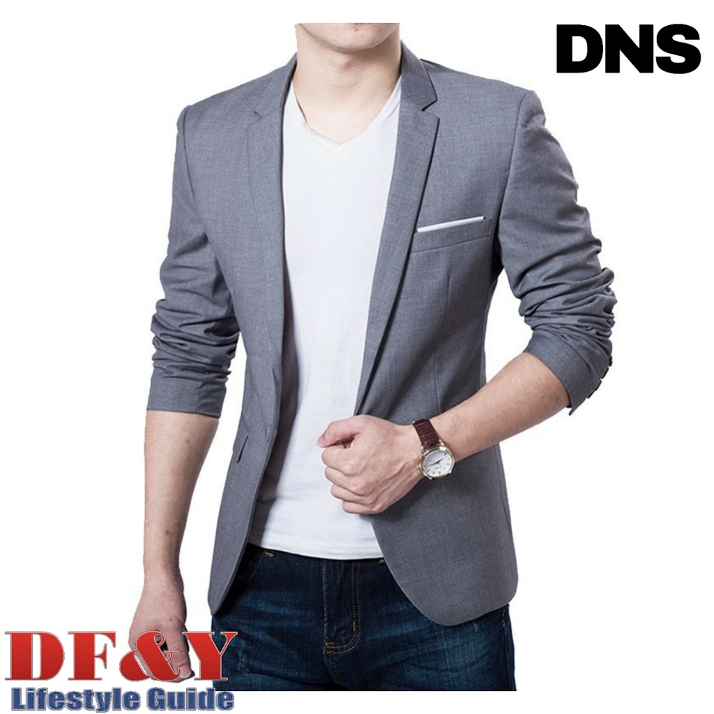 Daniera Jas Blazer Pria Abu List Putih Original DF&Y /Jas Blazer Kerja Kantor Formal / Jas Style Kor