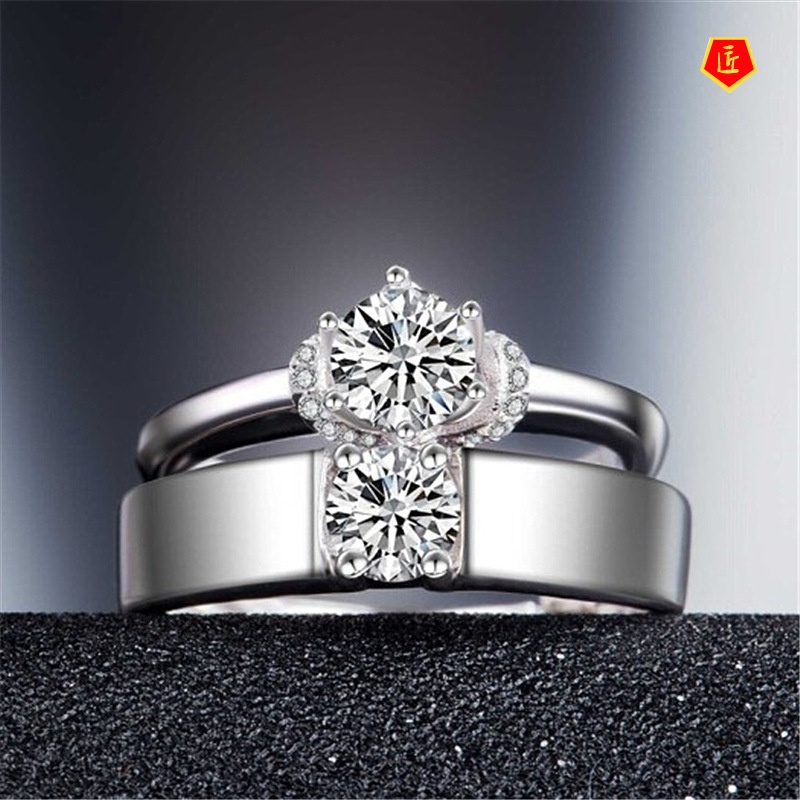 [Ready Stock]Simple Fashion Couple Platinum Diamond Ring