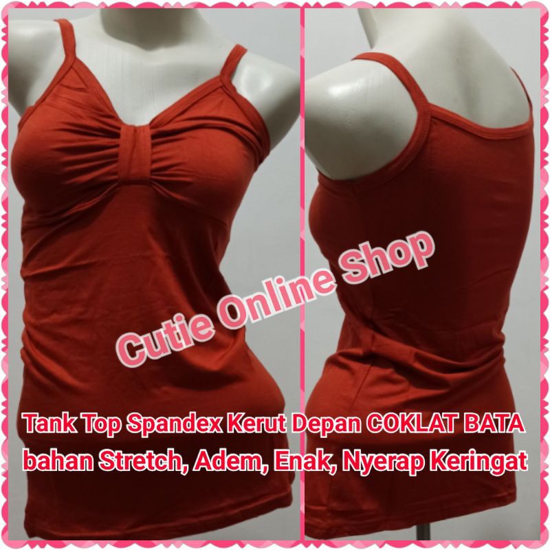 Tank Top Spandex Kerut Depan COKLAT BATA | Atasan Wanita Tanpa Lengan Tengtop Tentop Cewek
